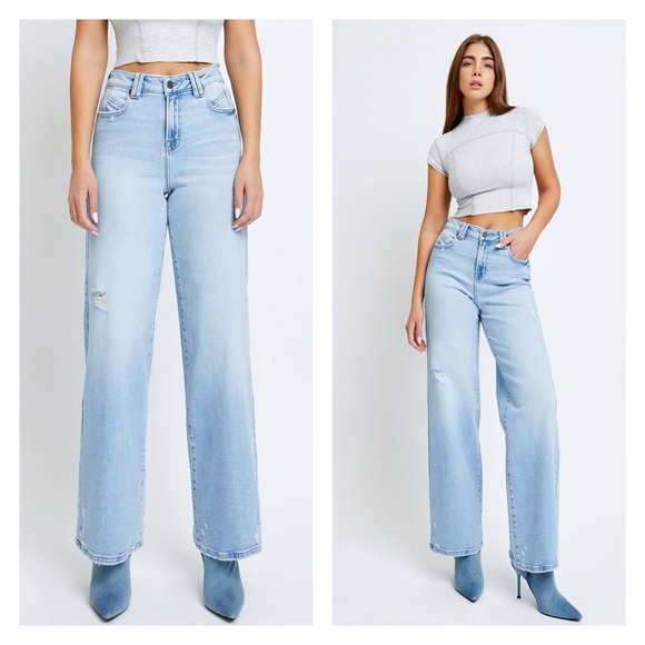 Hidden Extra Long Straight Leg Jeans in Light Wash Style # HD9201-LT NORI - Picture 2 of 4